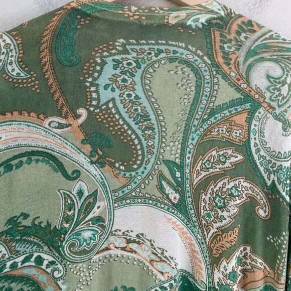 Chicos 2 Womens Large Green Paisley Open Front Cardigan Lightweight Jacket - Picture 9 of 11